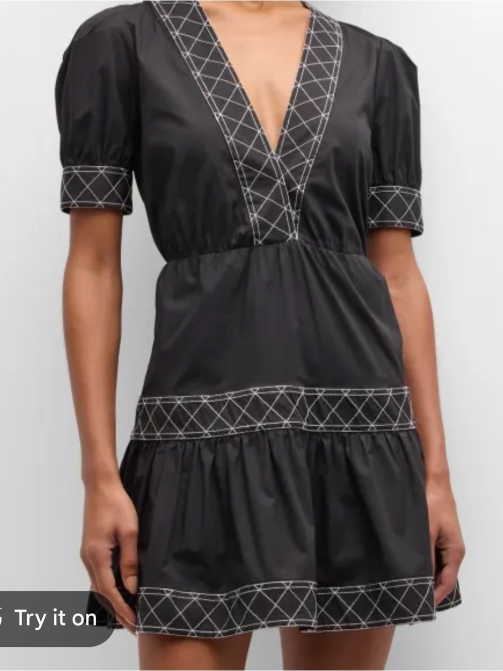 Milly Black Mini Dress with White Embroidered Trim